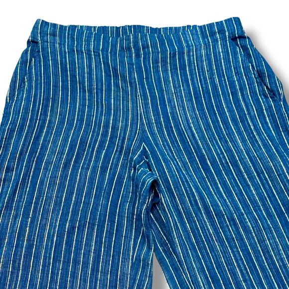 Eileen Fisher Size XS S Blue Stripe Italian Organic Linen Wide Leg Pull-on Pants - Picture 2 of 5